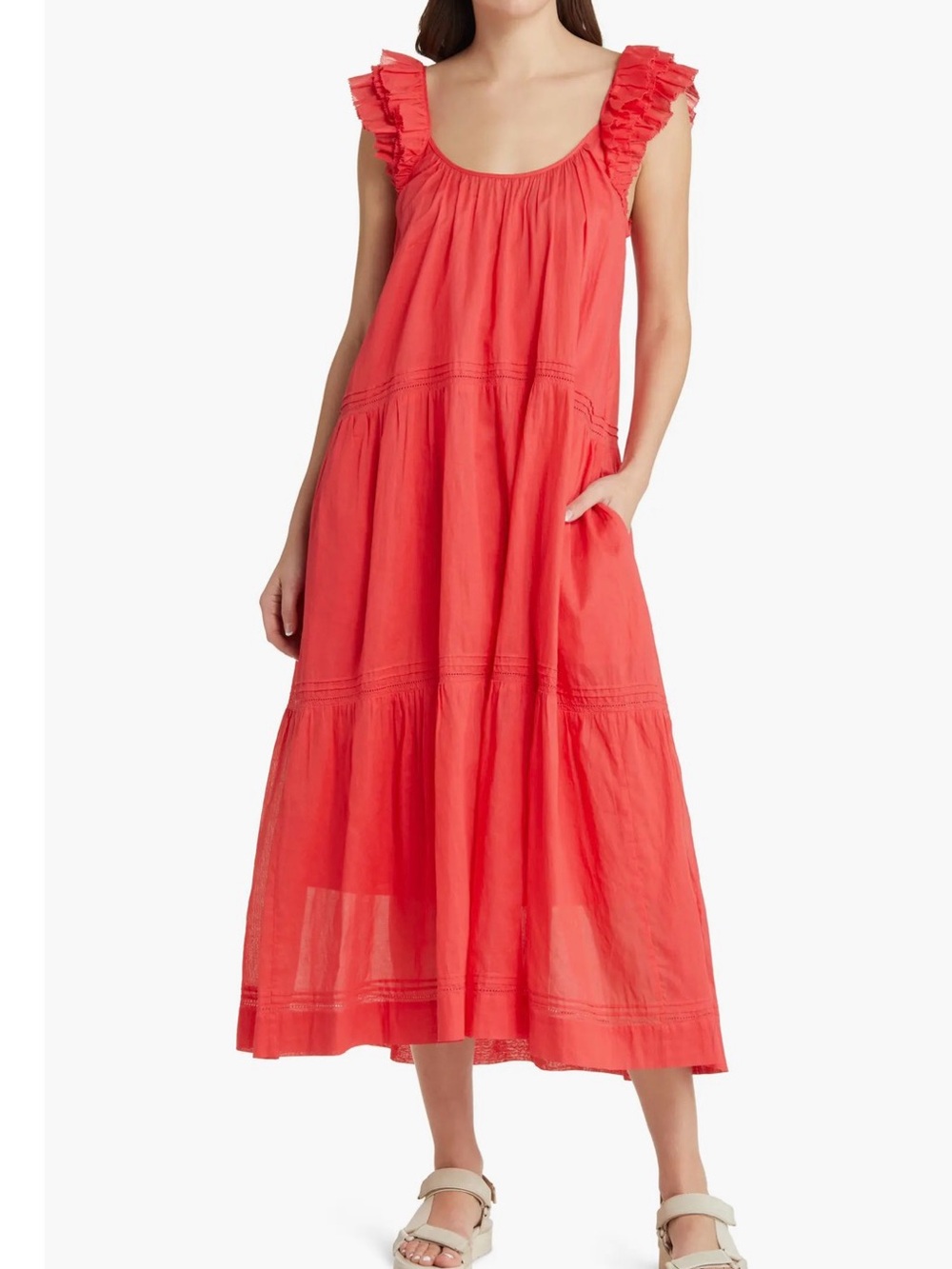 The Great. The Dove Tiered Midi Dress - Size 3/Large